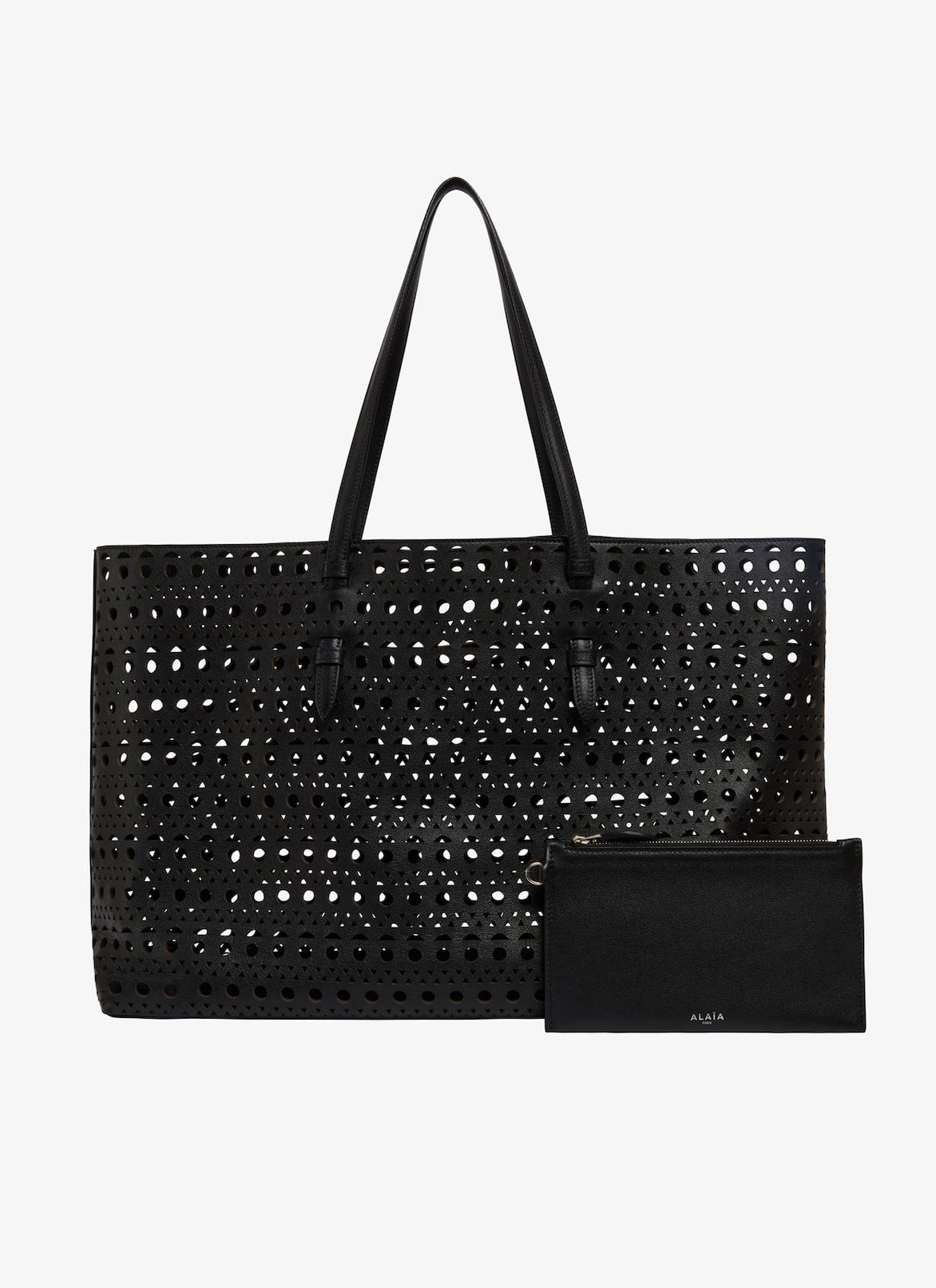 Mina 44 bag in optical perfo lux calfskin ALAÏA BLACK MINA 44 BAG IN OPTICAL PERFO LUX CALFSKIN